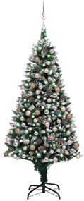 vidaXL Árvore Natal artificial pré-iluminada c/ bolas e pinhas 210 cm