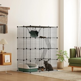 Gaiola Interior para Gatos, 105 x 70 x 140 cm, 4 Níveis Modulares, Preto