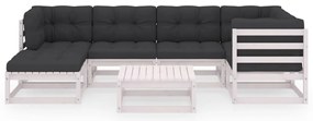 7 pcs conjunto lounge de jardim c/ almofadões pinho maciço