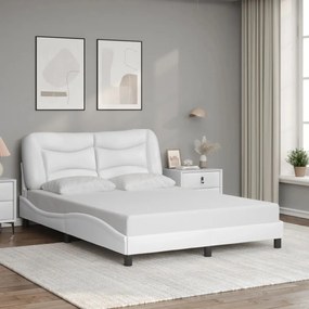 Estrutura cama c/ cabeceira 140x200 cm couro artificial branco