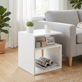 Mesa auxiliar, mesa de centro moderna 35 x 35 x 41,5 cm de 3 níveis com prateleiras abertas, para sala de estar, quarto ou escritório, branca