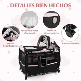 Berço portátil 4 em 1 para bebés com colchão 102 x 73 x 80 cm, mesa para mudar de fraldas, música, Toldo, prateleira, estante, parque dobrável, cor 3
