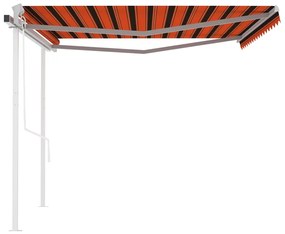 Toldo retrátil automático com postes 4x3 m laranja e castanho