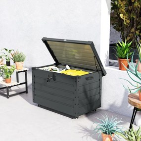Baú de Exterior 295 L Baú de Armazenamento de Aço Galvanizado com 1 Fechadura para Jardim 100x62x65 cm Cinza Escuro
