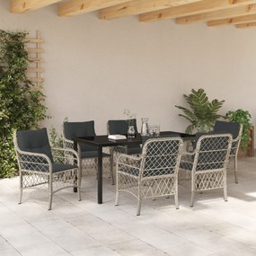 Conjunto de Jantar de Jardim 7 Peças com Almofadas Cinzento Claro Vime