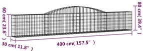 Cestos gabião arqueados 8 pcs 400x30x60/80 cm ferro galvanizado