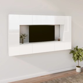 vidaXL 8 pcs conjunto móveis de TV madeira processada branco brilhante