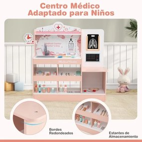 Hospital de brincar infantil com 24 acessórios Relógio Torneira Lavatório Monitor ECG para crianças a partir dos 3 anos 97 x 30,5 x 88 cm Rosa