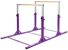 Barras Paralelas Ginástica com Comprimento Ajustável e 11 Alturas Carga 100 kg para Crianças dos 6 aos 12 Anos 250 x 131 x 140 cm Roxo