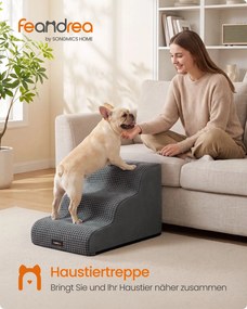 Escada animais estimação 57 x 40 x 40 cm em espuma resistente à água e antiderrapante com três degraus, cinzento ardósia