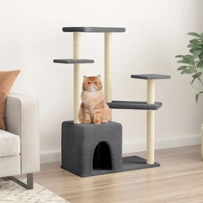 Árvore gatos c/ postes arranhadores sisal 107,5 cm cinza-escuro