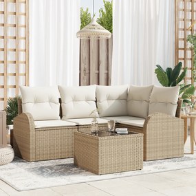vidaXL Conjunto de Sofá de Jardim 5 Peças com Almofadas Castanhas Vime Polipropileno