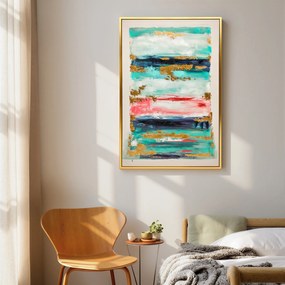 Quadro em Tela Abstrato Pintado à Mão 120x80 cm Quadro para Decoração de Salão Moderno com Moldura de Madeira Multicolor