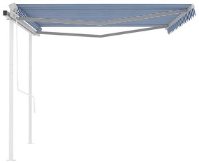 Toldo retrátil automático com postes 4x3 m azul e branco