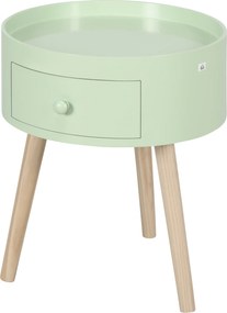 Mesa de cabeceira redonda, mesa apoio design escandinavo 38 x 38 x 45 cm, com gaveta, pés afilados e inclinados verde