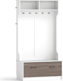 Bengaleiro e Sapateira com Porta Basculante, 100 x 40 x 180 cm, 5 Ganchos e Compartimentos de Arrumação, Branco