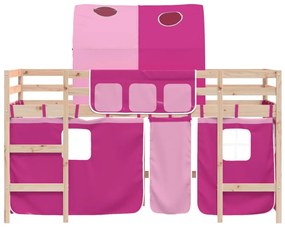 Cama alta p/ criança c/ túnel 90x190 cm pinho maciço rosa