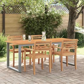 Mesa de Jantar Externa vidaXL Cinza 160x80x75 cm Aço e Madeira Sólida de Acácia