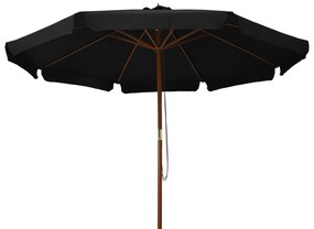 Guarda-sol de exterior c/ poste de madeira 330 cm preto
