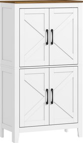 HOMCOM Armário Estreito para Casa de Banho com Portas Estilo Celeiro, 4 Prateleiras Ajustáveis, 60x30x110 cm, Branco | Aosom Portugal