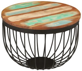 Mesa de centro Ø50x35 cm madeira recuperada maciça e aço