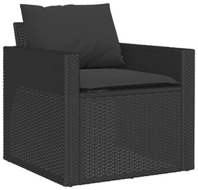 6 pcs conjunto sofás de jardim c/ almofadões vime PE preto