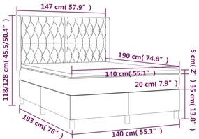 Cama box spring c/ colchão/LED 140x190cm tecido castanho-escuro