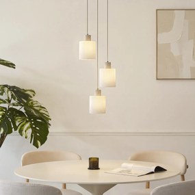 Candeeiro suspenso escandinavo bege com vidro branco redondo 3 luzes - Wisp