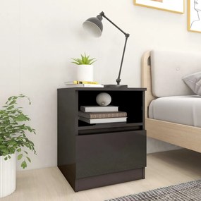 vidaXL Mesa de cabeceira 40x40x50 cm contraplacado cinzento brilhante