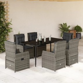 vidaXL 7 pcs conjunto de jantar p/ jardim c/ almofadões vime PE cinza