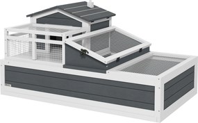 PawHut Casa para tartarugas, 2 níveis, para interior e exterior, varanda, madeira de pinho, Cinza | Aosom Portugal