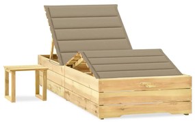 vidaXL Espreguiçadeira de jardim com mesa e almofadão pinho impregnado
