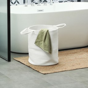 Cesto de roupa suja de 36 L, cesto de roupa suja em algodão com alças dobráveis, 38 x 45 cm, branco creme