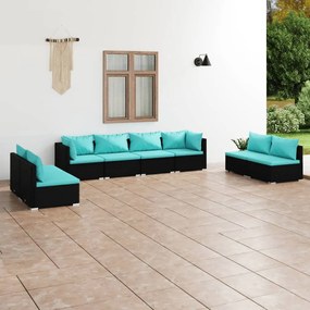 vidaXL 8 pcs conjunto lounge de jardim c/ almofadões vime PE preto