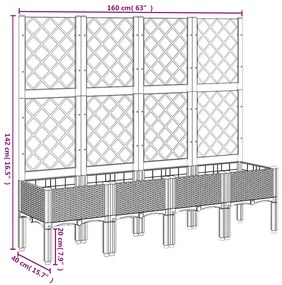 Vaso/floreira de jardim c/ treliça 160x40x142 cm PP cinzento azul