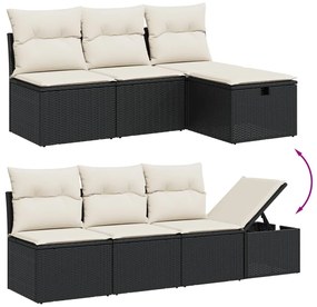 8 pcs conjunto sofás de jardim com almofadões vime PE preto