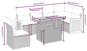 7 pcs conjunto de sofás p/ jardim c/ almofadões vime PE preto