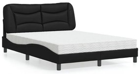 vidaXL Cama com colchão Hvar 140x190 cm couro artificial preto