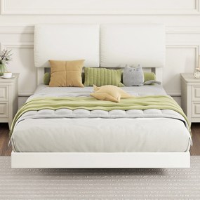 Cama de Casal 135x190 cm (COLCHÃO NÃO INCLUIDO)Estrado com Cabeceira Acolchoada Efeito Flutuante Estrutura Metálica Bege