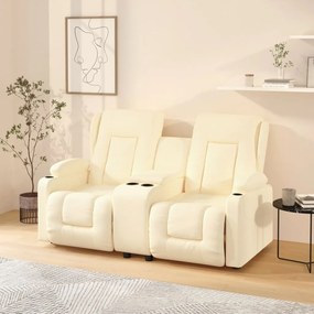vidaXL Poltrona massagens 2 lug. reclinável sup. copo couro art. creme