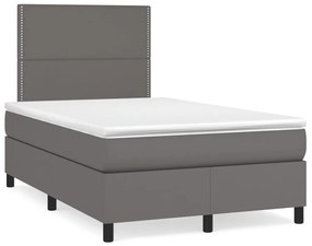 Cama boxspring com colchão 120x190 cm couro artificial cinzento