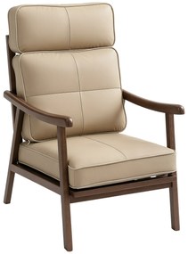 HOMCOM Poltrona de Sala de Estar Estofada em PU com Estrutura de Madeira Almofadas Acolchoadas Poltrona de Leitura 63,5x83x105 cm Caqui
