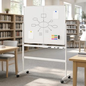 Quadro Branco Móvel, 126 x 54 x 180,5 cm, Dupla Face com Rotação de 360°, Branco