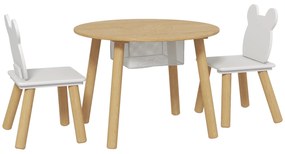 AIYAPLAY Mesa Infantil com 2 Cadeiras com Espaço de Arrumação para Crianças de 3-6 Anos para Sala de Jogos Dormitório Madeira e Branco | Aosom Portugal
