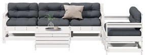 6 pcs conjunto lounge jardim c/ almofadões pinho maciço branco