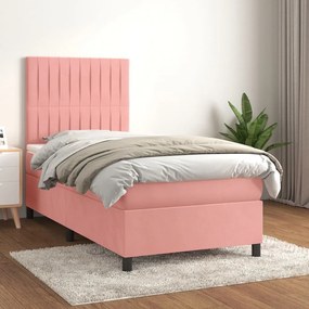 3143132 vidaXL Cama com molas/colchão 100x200 cm veludo rosa