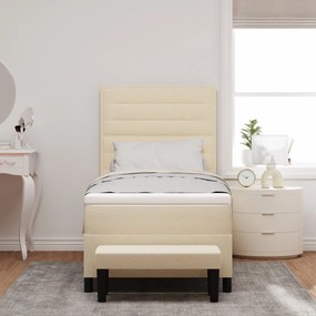 Cama Box Spring com Colchão e Banco Creme 90x190 cm Tecido