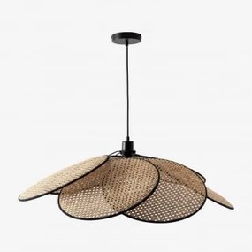 Lâmpada De Teto Suspensa Em Rattan Okai Pure Preto - Madeira Natural & Ø100 Cm - Sklum