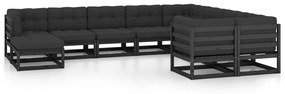 vidaXL 10 pcs conjunto lounge jardim c/ almofadões pinho maciço preto