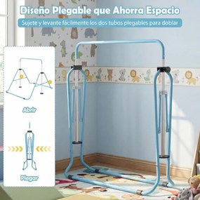 Barra de ginástica infantil dobrável, altura ajustável, base antiderrapante 3-12 anos, azul